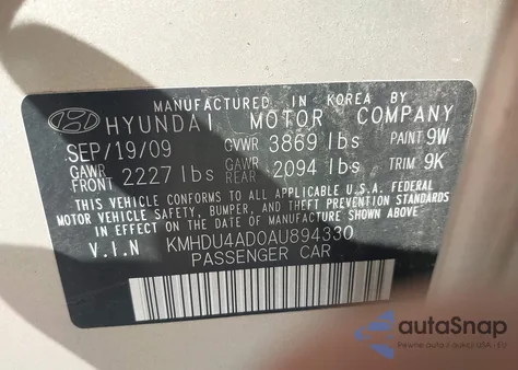 2010 Hyundai Elantra Gls from USA, damaged, VIN KMHDU4AD0AU894330